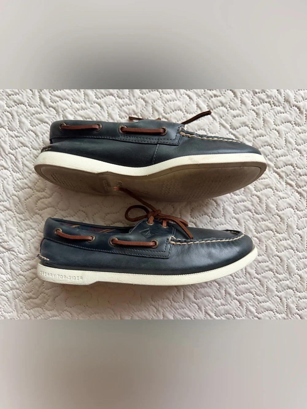 Sperry Top-Sider Men’s 7.5M Navy Blue Leather Authentic Original Boat Shoes